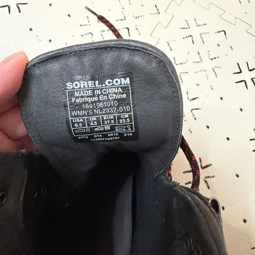 SOREL Conquest Lace Up Wedge Booties‎ WATERPROOF LEATHER BLACK 6.5